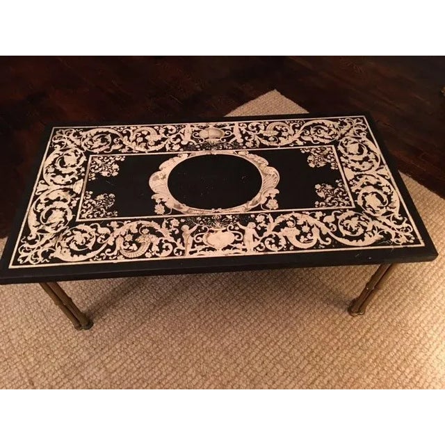 Modern Gilt Bronze Bamboo Leg Coffee Table With Ornate Top For Sale - Image 3 of 8