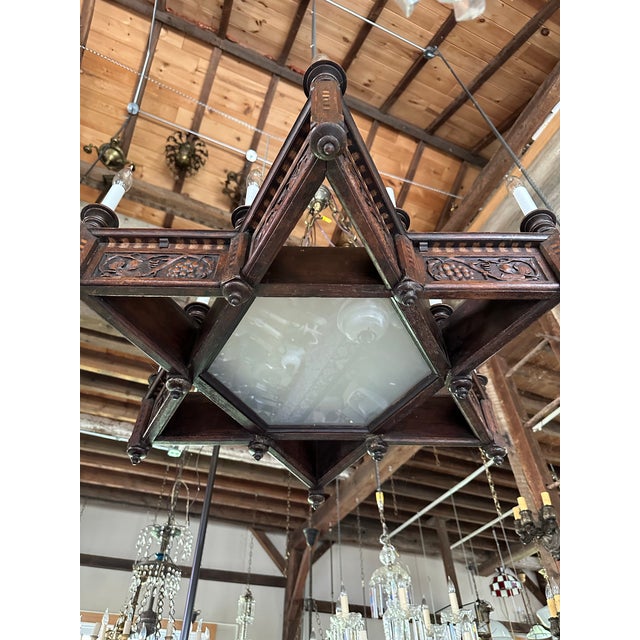 American Vintage Star of David Carved Wood Chandelier For Sale - Image 3 of 10