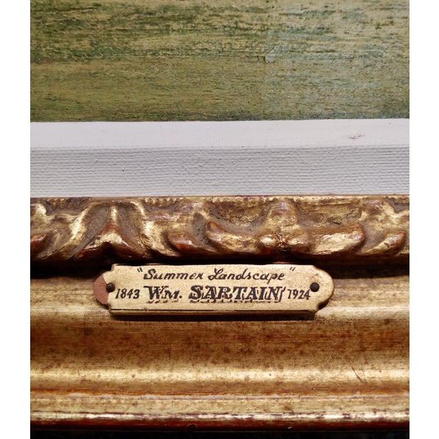 Textile William Sartain -Farm Landscape -19th Century American Tonalist Oil Painting For Sale - Image 7 of 11