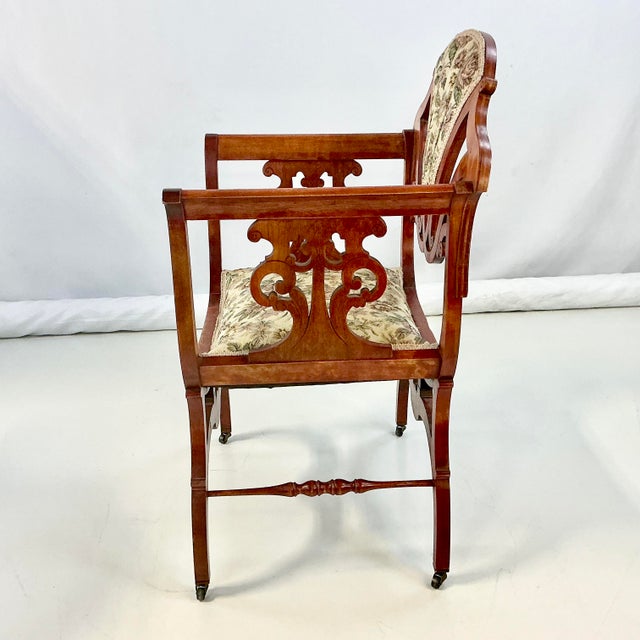 Chestnut Antique Italian Neoclassical Art Deco Curule Accent Side Chair. For Sale - Image 8 of 15