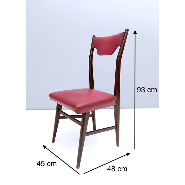 Vintage Ebonized Beech and Crimson Skai Dining Chairs, Italy, 1950s, Set of 4 For Sale - Image 10 of 11