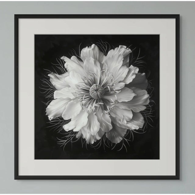20" X 20" - 'Nigella Damascena Flower' - Black and White Botanical Photography Print For Sale - Image 4 of 5