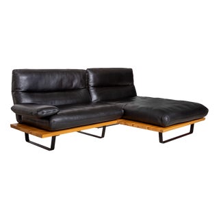 Koinor Marylin Leather Corner Sofa Black Wood Manual Function Sofa Couch For Sale