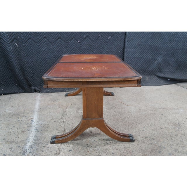 Mid 20th Century Duncan Phyfe Mahogany Tooled Leather Extendable Coffee Table 40-64" For Sale - Image 11 of 13