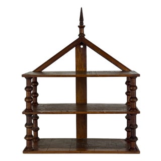 Unusually Marvelous Antique House Shaped Folk Art Primitive Spool Tri-Level Wooden Wall Shelf Unit For Sale