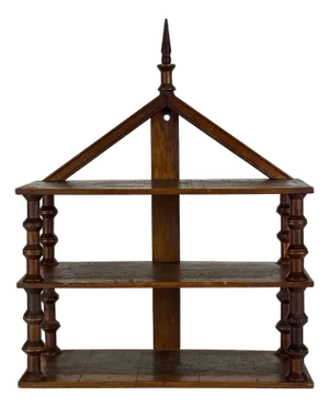 Unusually Marvelous Antique House Shaped Folk Art Primitive Spool Tri-Level Wooden Wall Shelf Unit