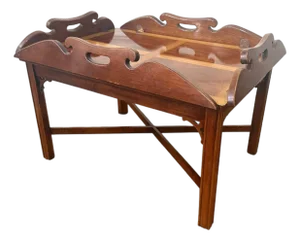 1990s Thomasville Folding Butler’s Tray Coffee Table With Gallery Sides & Crossbanded Veneer Top