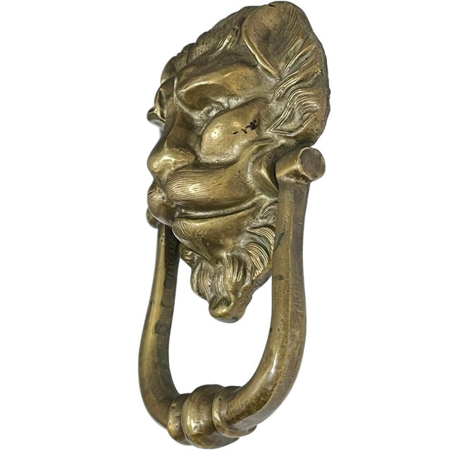 English Antique English Brass Lion Head Door Knocker For Sale - Image 3 of 10