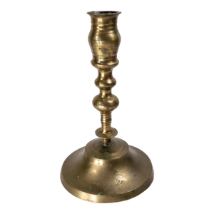 17th or 18th Century Rustic Make Do Brass Candlestick With Later Base