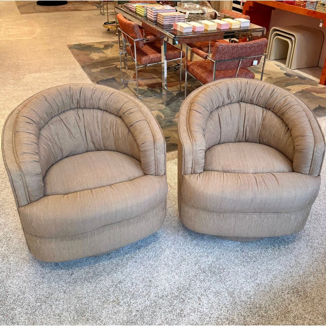 1980's Ruched Back Swivel Barrel Chair For Sale - Image 11 of 12