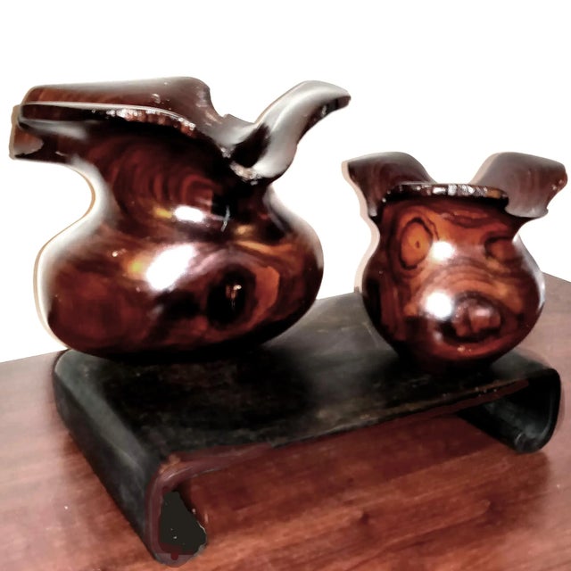 1950s Vintage Arturo Solano Turned Wood Live Edge Rimmed Artisanal Bowls on Wood Stand- 3 Pieces For Sale - Image 4 of 11