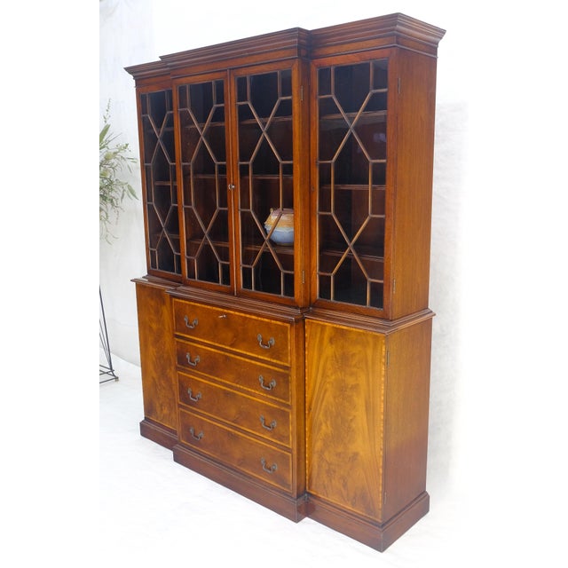Wood Beacon Hill Individual Panes Bubble Glass Doors Mahogany Butler Desk Breakfront For Sale - Image 7 of 18