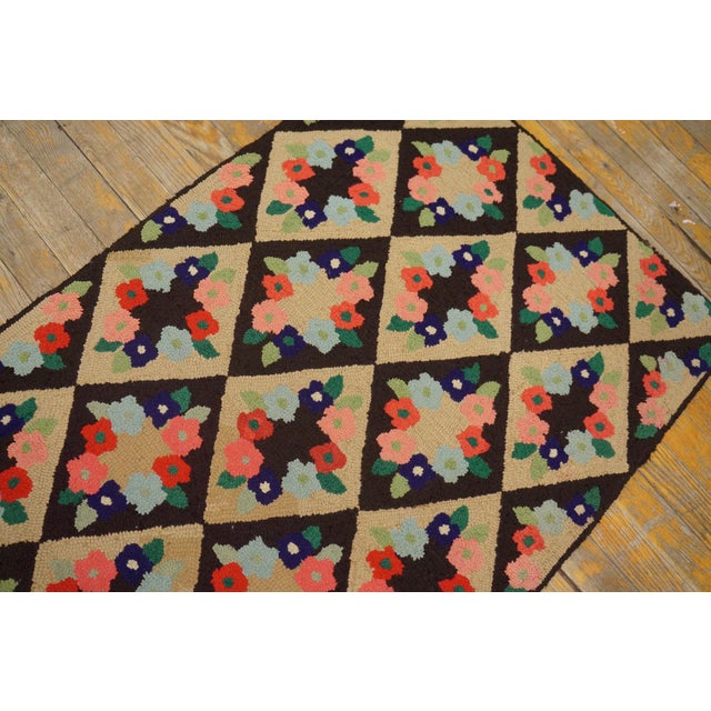 Early 20th Century 1930s Multicolor Diamond Folk at Antique American Hooked Rug 2'4" X 3'3" Handknotted Wool Carpet For Sale - Image 5 of 6