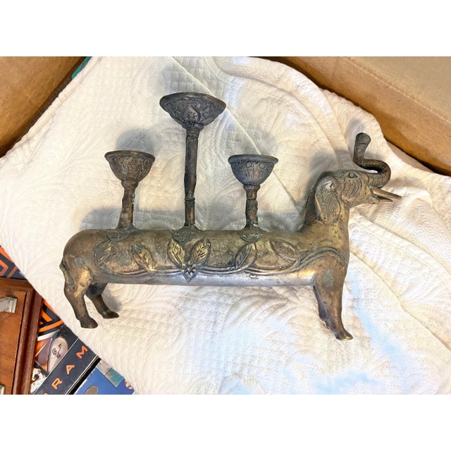 Mid Century Silver/Brass Elephant Candle Holder For Sale - Image 4 of 5