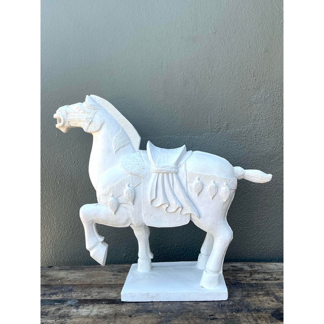 White Vintage Cast Concrete Emperor Horse For Sale - Image 8 of 12