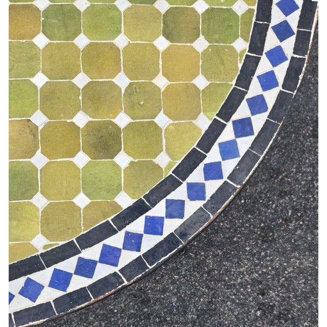 40" Handcrafted Olive Green, Blue, Black and White Moroccan Mosaic Table For Sale - Image 4 of 7