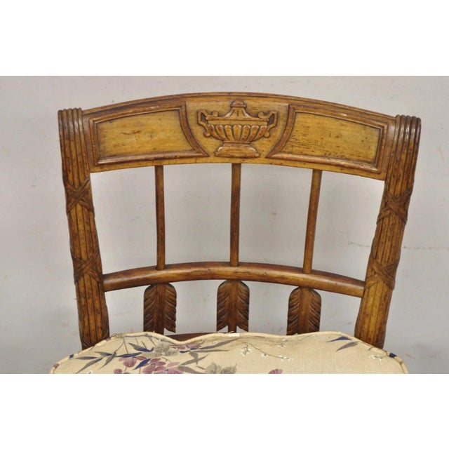 Antique Italian Neoclassical Style Carved Arrow Walnut Low Boudoir Slipper Chair For Sale - Image 4 of 12