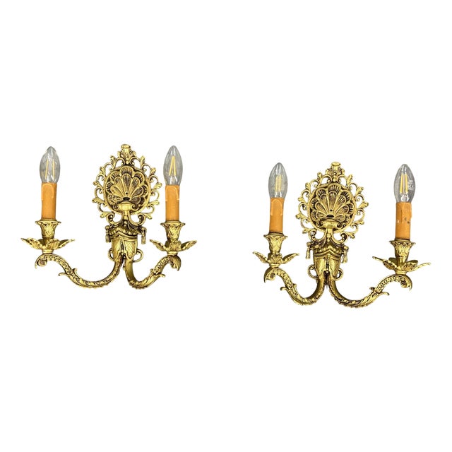 Vintage French Wall Lamps in Brass, Set of 2 For Sale