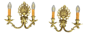 Vintage French Wall Lamps in Brass, Set of 2