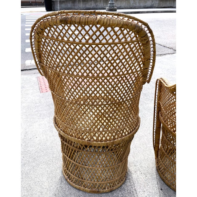 Mid 20th Century Natural Woven Rattan/Wicker Mid Century Barrel Chairs a Pair For Sale - Image 10 of 14