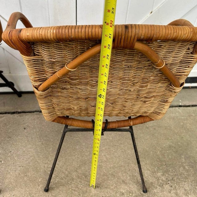 Almond 1960s Vintage Mid Century Boho Bamboo Rattan Basket Hoop Chairs- Set of 4 For Sale - Image 8 of 10