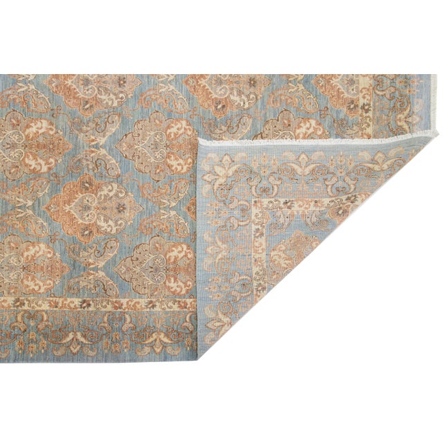 9 X 12 Handmade Modern Designed Oushak Style Blue Wool Rug For Sale - Image 4 of 9