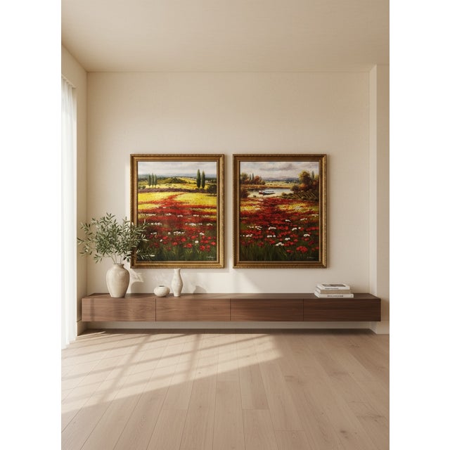 An exceptional companion pair of monumental original oil paintings by C. Giliano, acquired in 2005 from Addison Gallery in...
