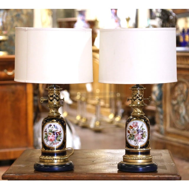 Blue 19th Century French Napoleon III Sèvres Porcelain Two-Light Lamps - a Pair For Sale - Image 8 of 10