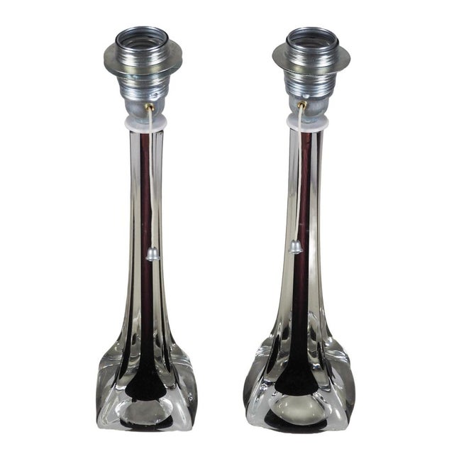 Paul Kedelv Moulded Glass Table Lamps by Paul Kedelv for Flygsfors, 1950s, Set of 2 For Sale - Image 4 of 12
