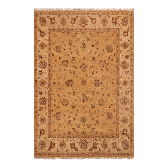 Classic Ziegler Gold Beige Hand-Knotted Wool Rug - 7'10'' X 10'3'' For Sale