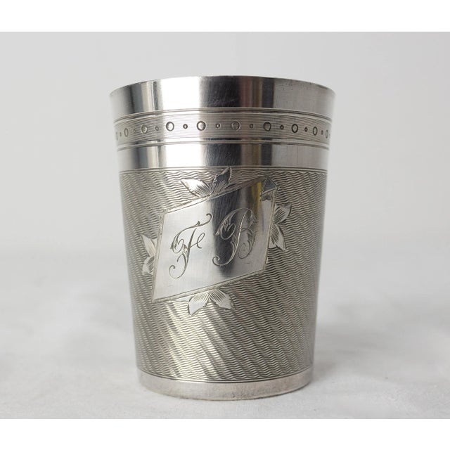 Silvery metal cup or goblet with the letters F B In kind of goblet was offered to baby or children as gifts of birth or on...