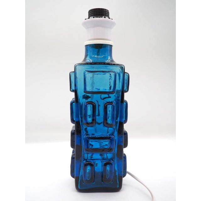 Mid-Century Modern Vintage Scandinavian Blue Glass Lamp from Pukeberg, Sweden, 1970s For Sale - Image 3 of 14