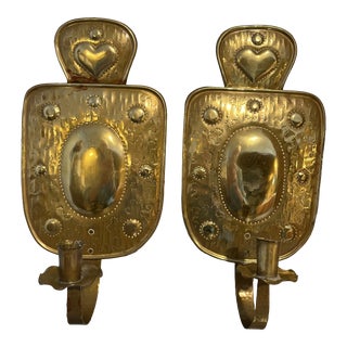 Antique Late 19th Century Swedish Brass Wall Sconces a Pair For Sale