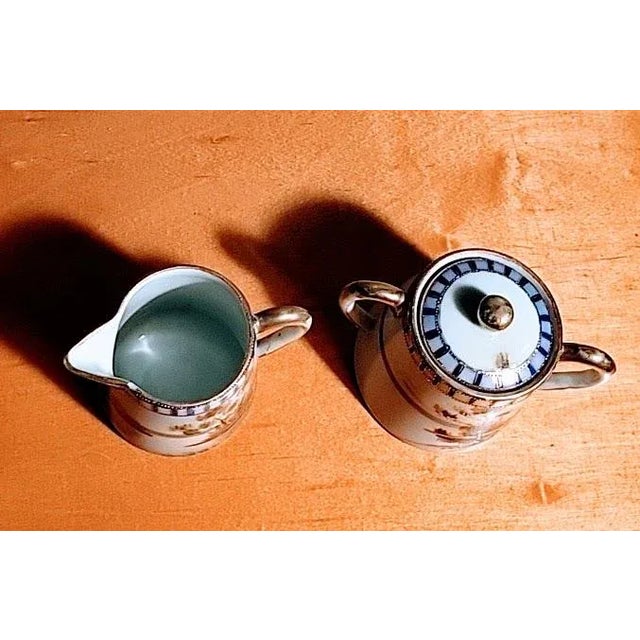 Metal Vintage Handpainted Creamer & Sugar Set Japan For Sale - Image 7 of 14