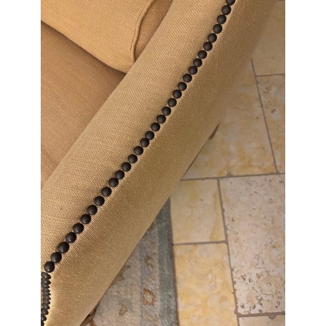 Pair of Restoration Hardware Wingback Chairs in Wheat Linen For Sale In San Diego - Image 6 of 6