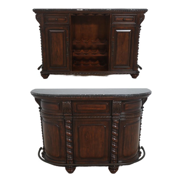Marble Top Free-Standing Bar With Wine Rack For Sale