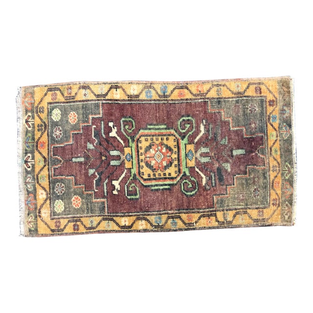 Vintage Turkish Handmade Wine and Orange Small Rug For Sale