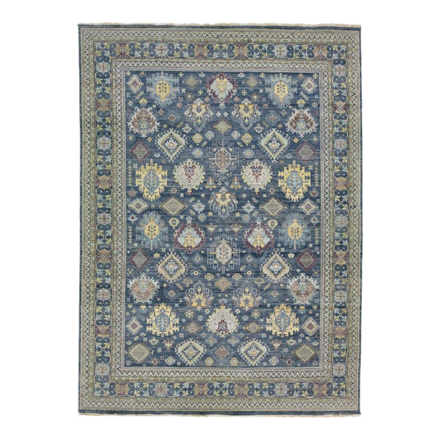2020s Handmade Modern Designed Mahal Style Wool Rug in Navy Blue by Apadana For Sale
