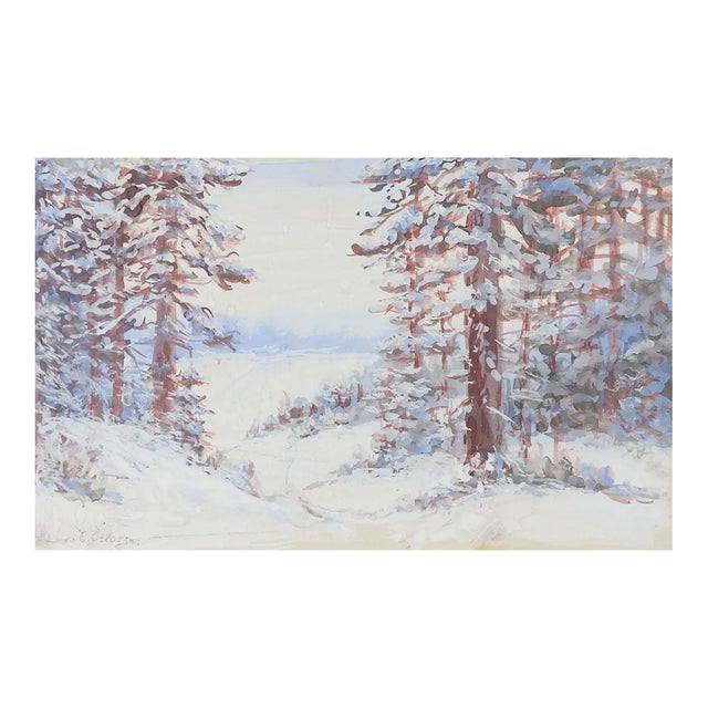 Vintage Winter Forest Landscape Painting For Sale