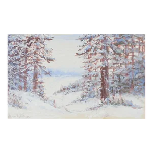 Vintage Winter Forest Landscape Painting