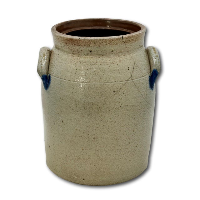 Small 1 Gallon Size Blue Decorated Antique American Stoneware Butter Churn Crock by Cowden & Wilcox Harrisburg Pennsylvania For Sale - Image 15 of 18