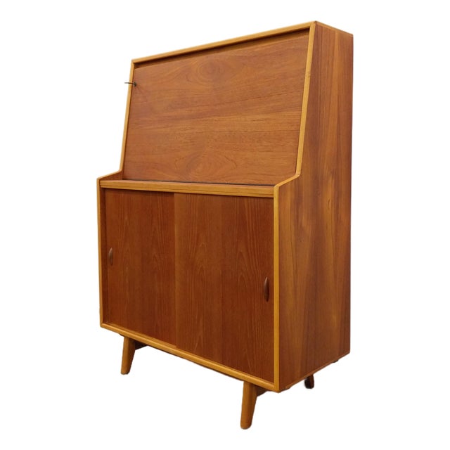 Vintage Mid Century Modern Teak Secretary Desk by Herbert E. Gibbs For Sale