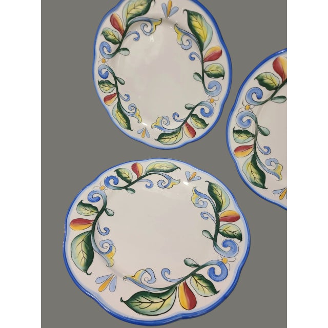 Fitz and Floyd Fitz & Floyd Three 11'' Dinner Plates Platters Hand Painted "Ricamo" Pattern For Sale - Image 4 of 7