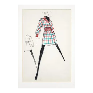 1960s Mid-Century French Fashion Drawing-House of Balmain, Matted