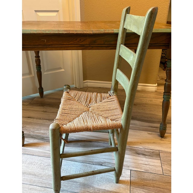 Vintage Primitive Farmhouse Table & Rush Seat Chair Set | Dining or Desk For Sale - Image 10 of 12