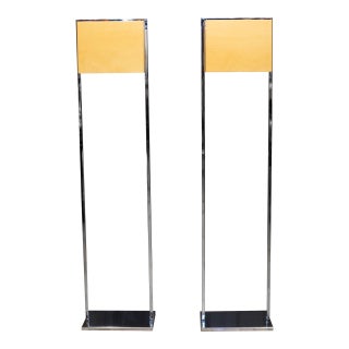 Chrome and Wood Veneer Floor Lamps, Italy For Sale
