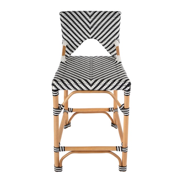 Spritely Home Accent Furniture Creanly 25.25 in. Seat Height Rectangular Rattan Counter Stool with Back, Black For Sale - Image 4 of 9