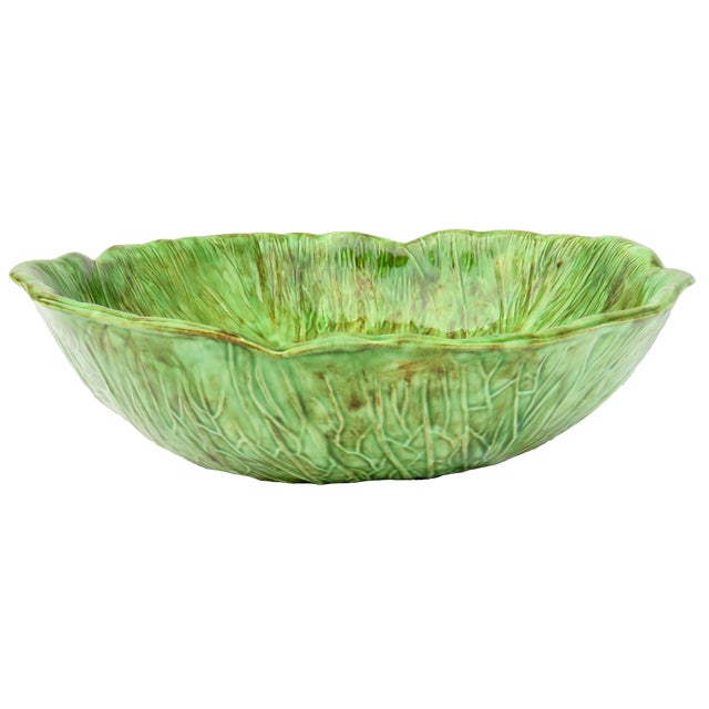 Contemporary 1970s Cabbageware Trompe l'Oeil Majolica Bowl, Artisan Made & Signed For Sale - Image 3 of 5