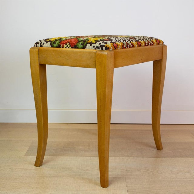 Vintage French Stool with Original Gobelin Upholstery, 1970s For Sale - Image 4 of 7