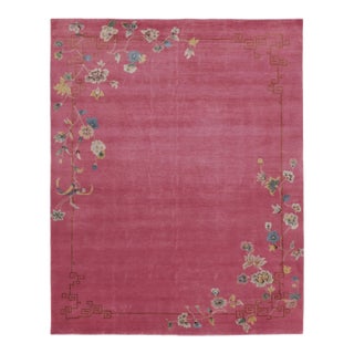 Contemporary Chinese Art Deco Style Floral Pink & Cream Wool Rug by Rug & Kilim, India For Sale